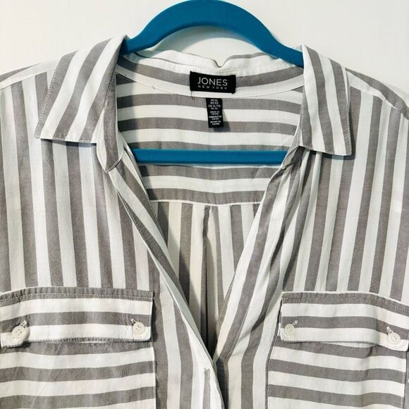 Jones New York XL grey & white stripe long tunic pockets side vents beachy - Picture 2 of 12